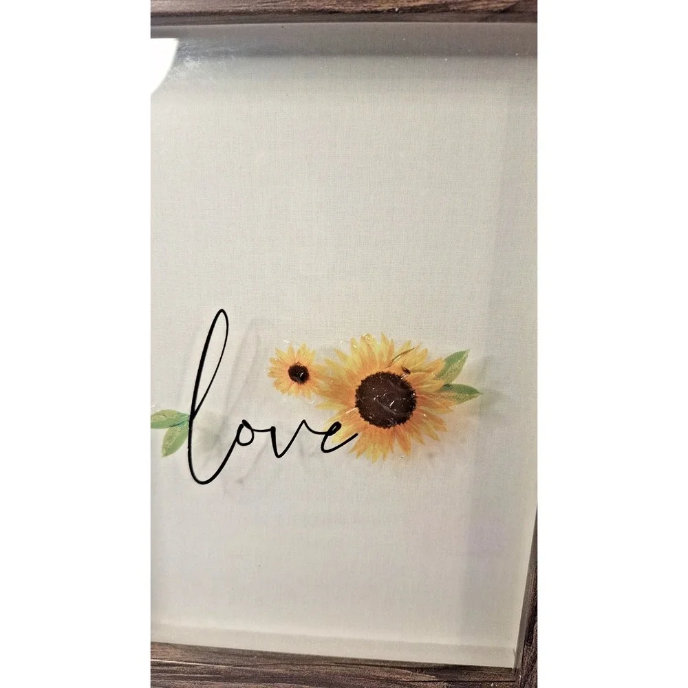 Wood Framed Sunflower 'Love'Decorative Wall art with PressedFlowers